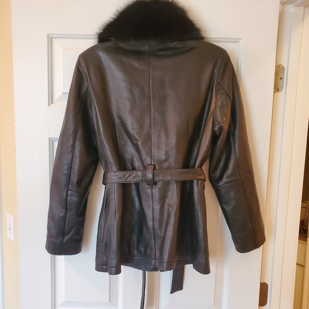 Kasper Black Calf Skin Leather Coat M - Picture 6 of 10